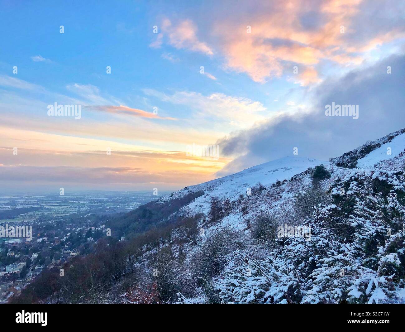 The Malvern hills in the snow. December 2020. Uk. Stock Photo