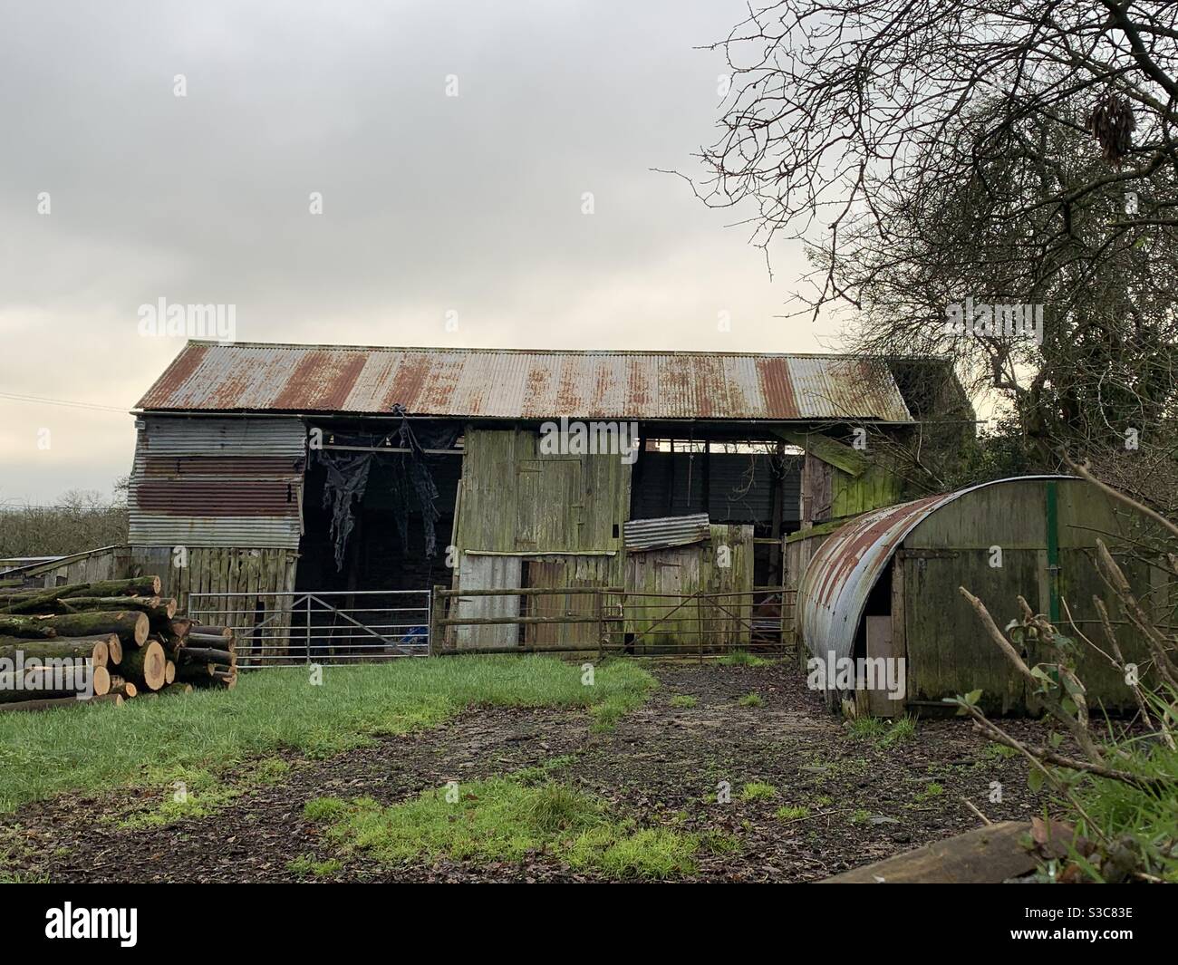 Old metal farmyard outbuilding in Devon, England Stock Photo
