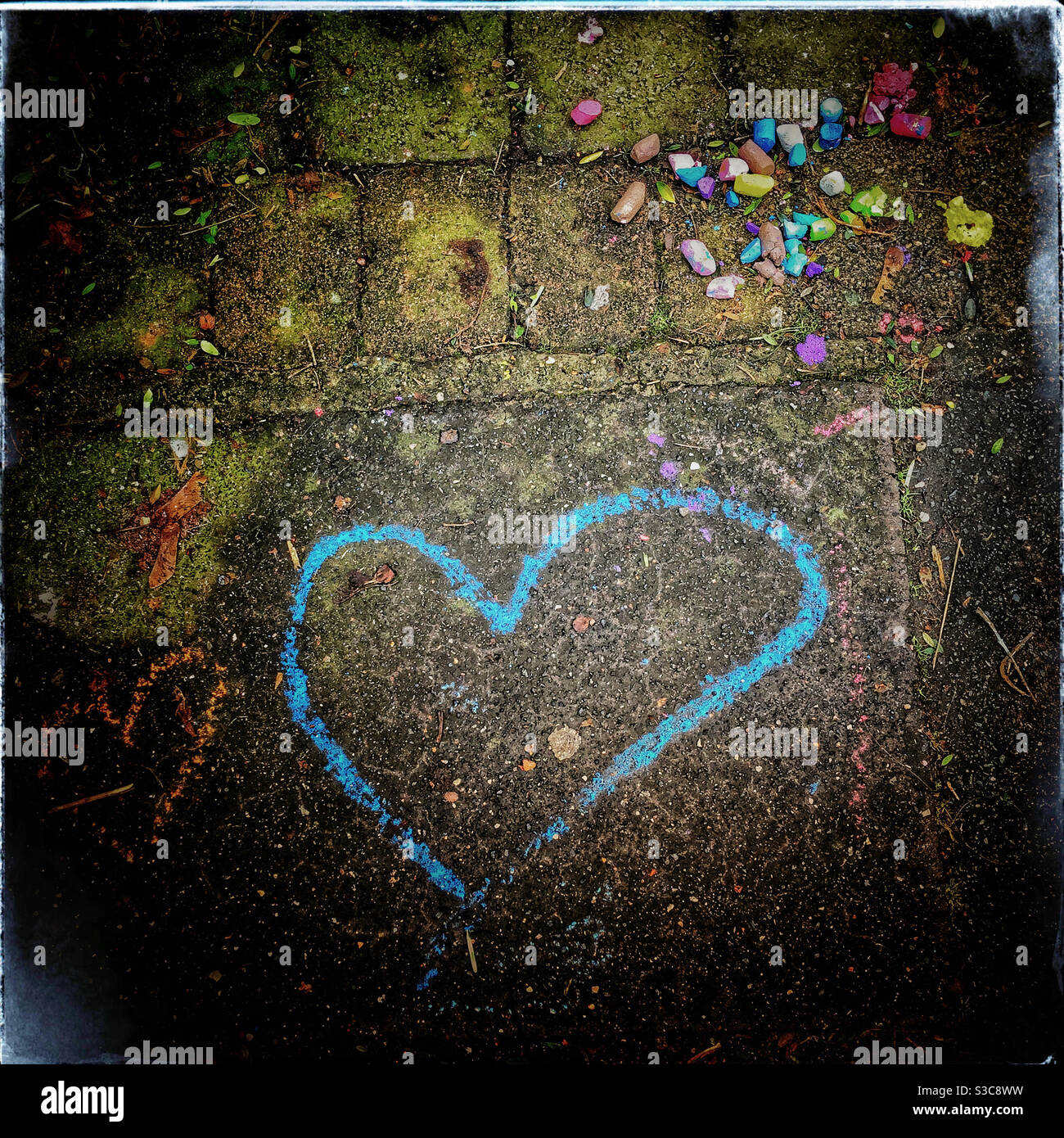 Chalk drawn hearts on the pavement - Smartphone Captured Stock Image