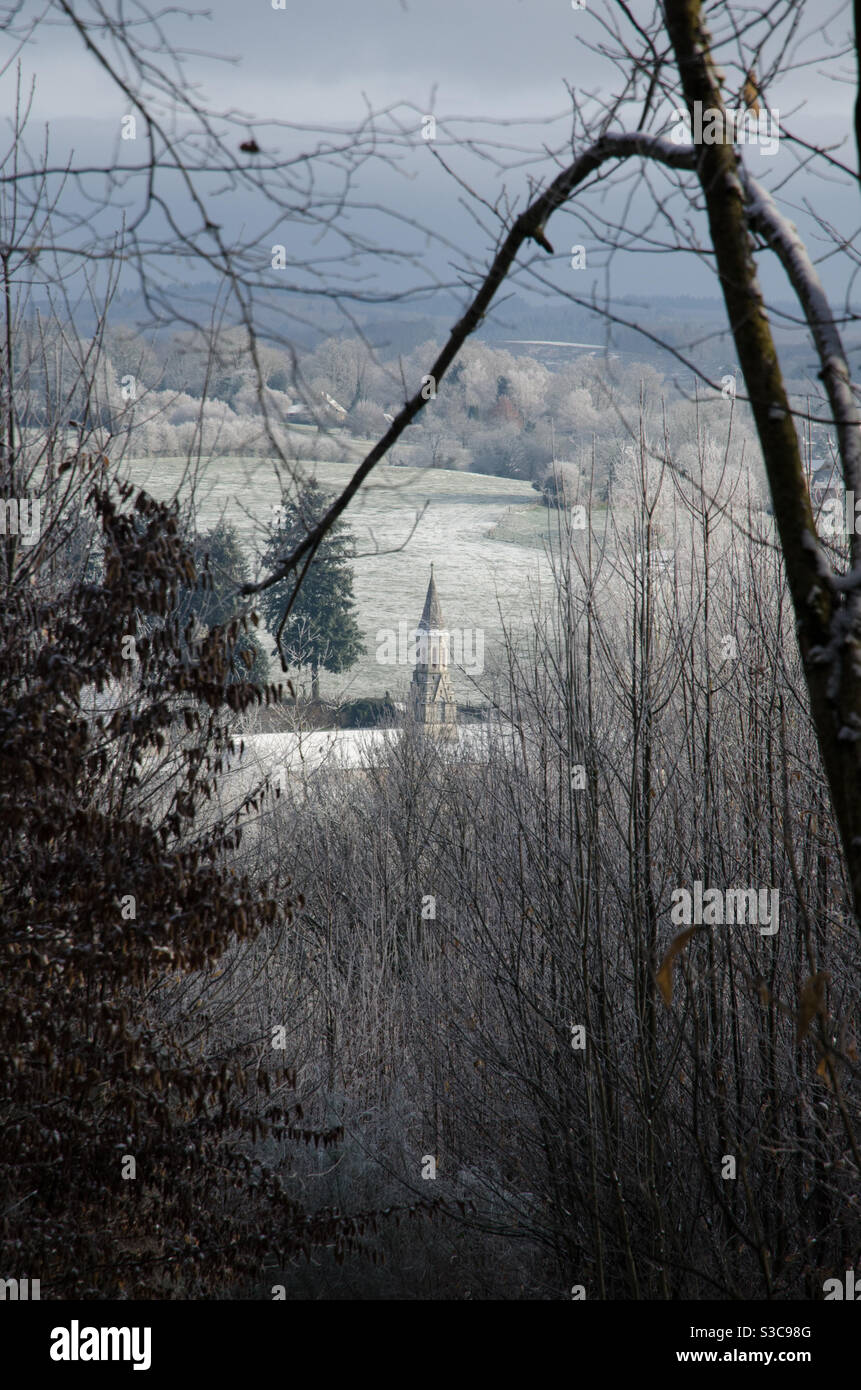 A winter view of the village of Saint-Vitte-sir-Briance in Limousin, France - Smartphone Captured Stock Image