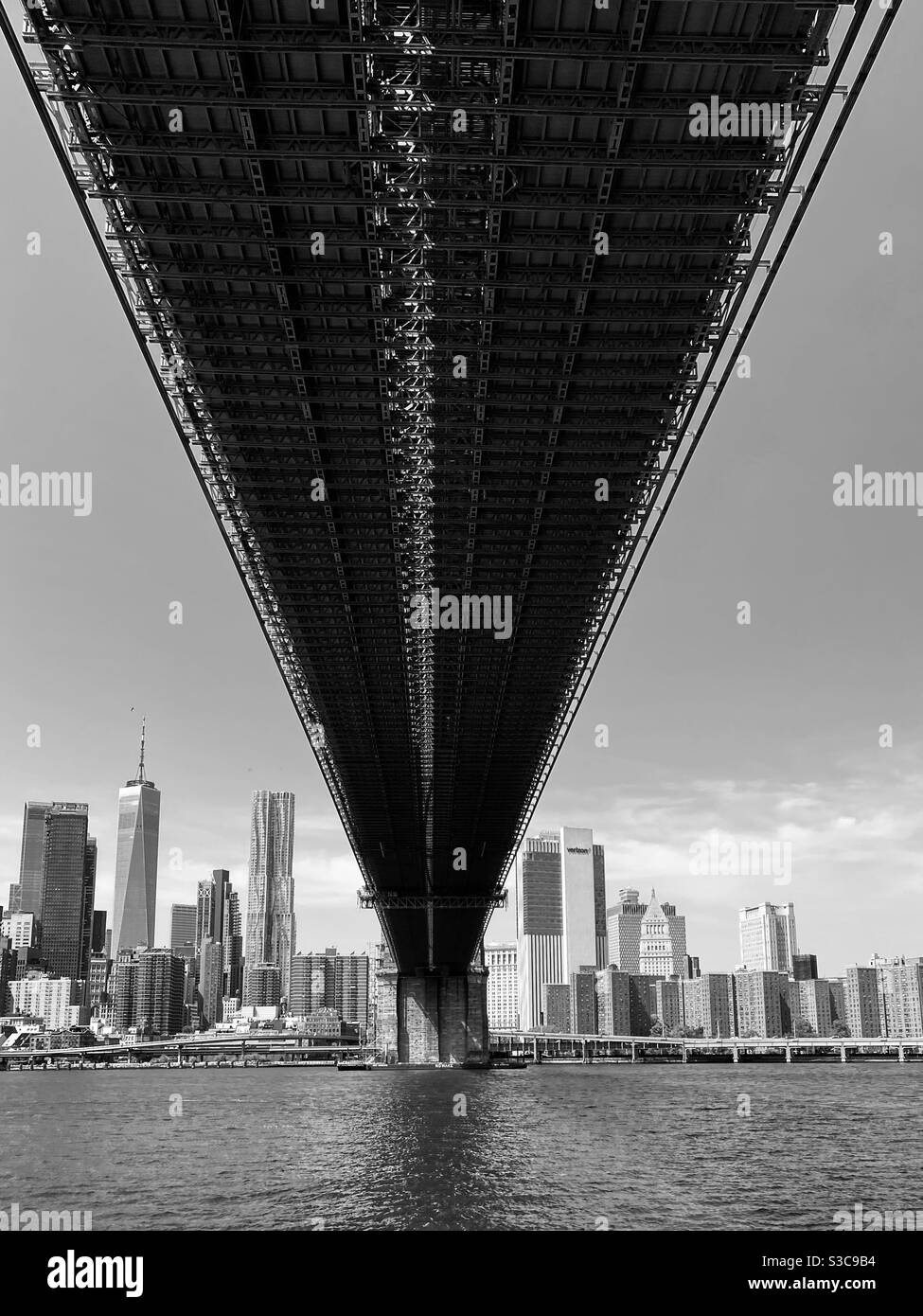 The underside of the Brooklyn Bridge. Brooklyn, New York. Usa. - Smartphone Captured Stock Image