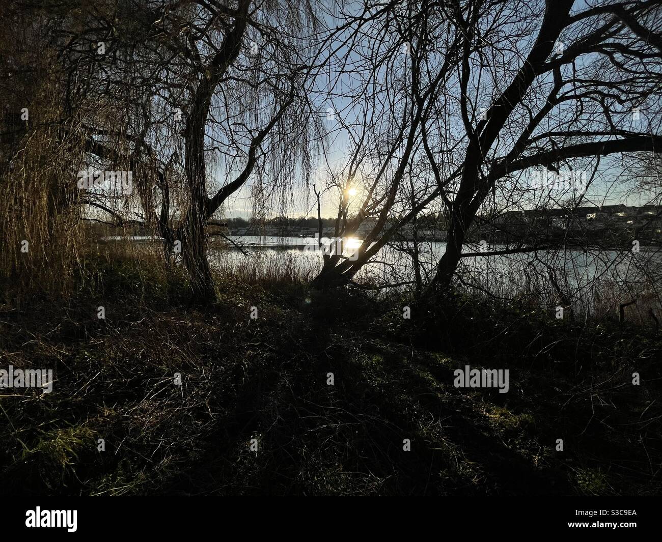 Winsford flashes just before sunset in the winter snow and ice - Smartphone Captured Stock Image