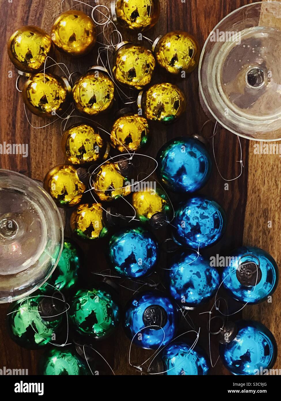 Christmas ornaments and Prosecco - Smartphone Captured Stock Image
