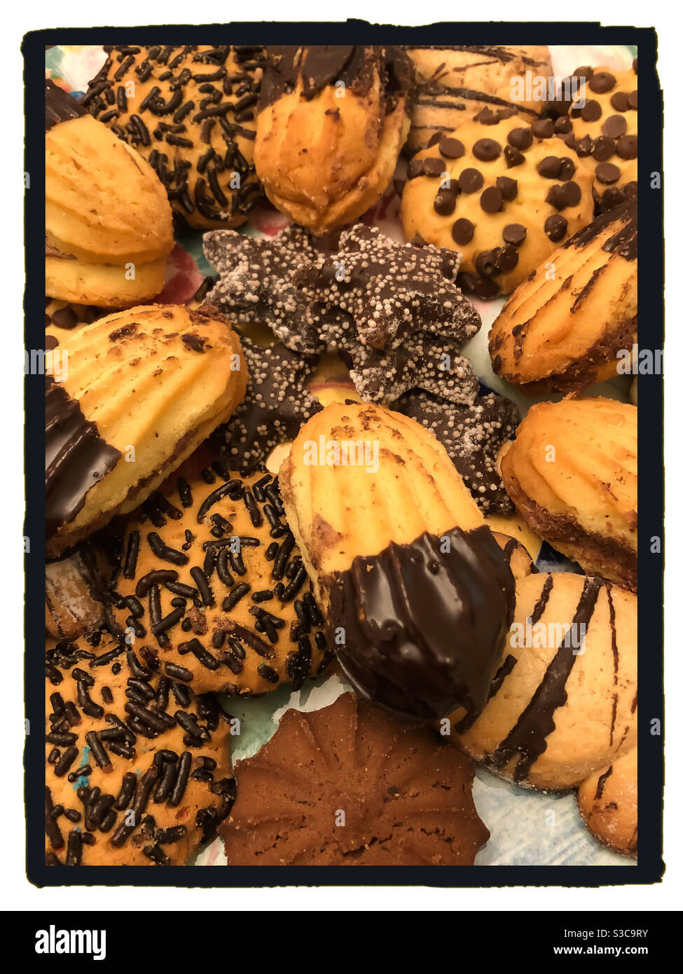 Variety of decorated Italian butter cookies. - Smartphone Captured Stock Image