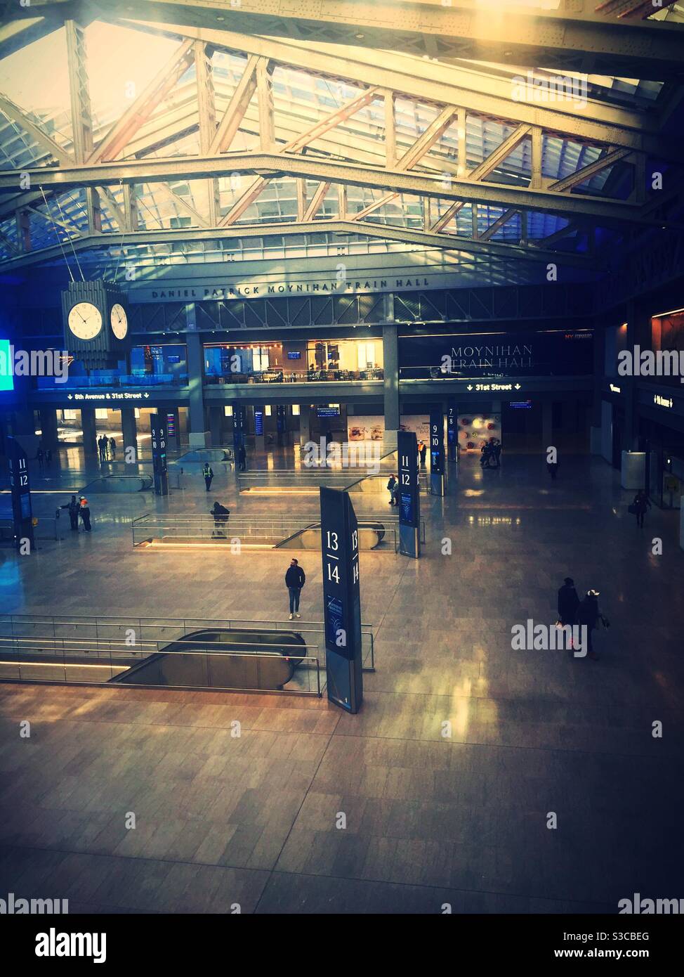 Daniel Patrick Moynihan train Hall is located in the Foley post office building next to Penn Station, NYC, USA - Smartphone Captured Stock Image