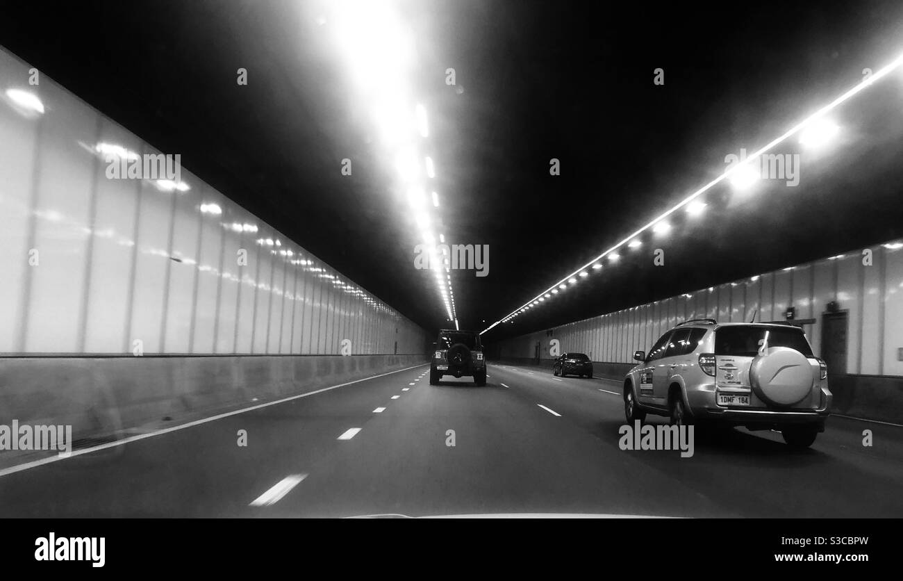 Driving through the tunnel ‘Polly Pipe’ on the Graham Farmer Freeway, Western Australia. - Smartphone Captured Stock Image