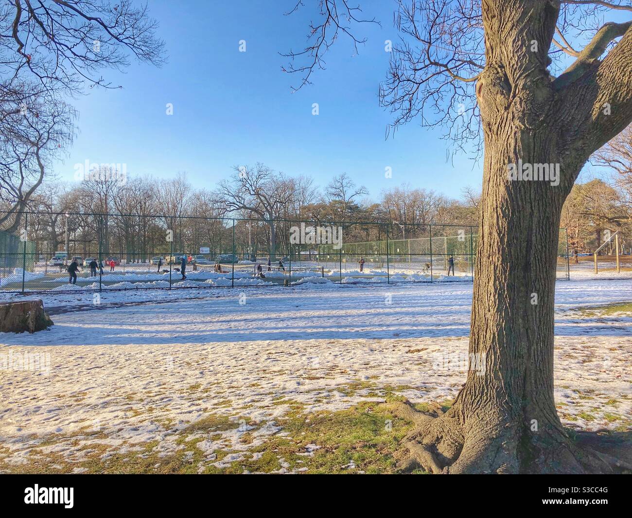 People playing tennis in the winter. - Smartphone Captured Stock Image