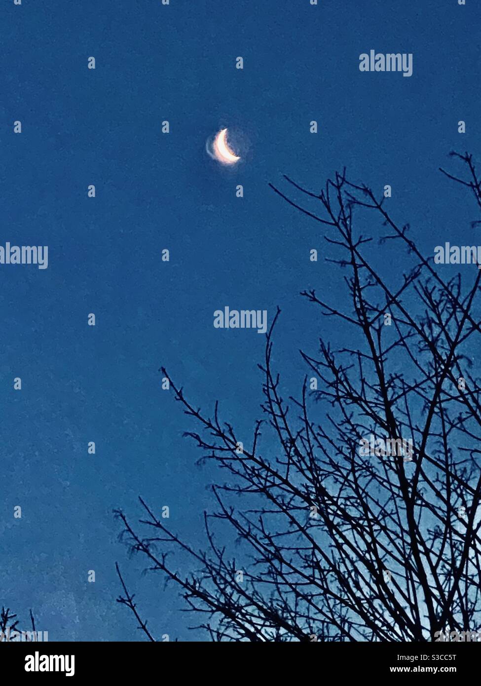 Waxing moon in early morning Cornwall - Smartphone Captured Stock Image