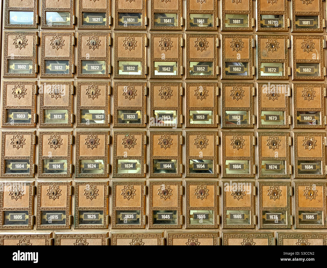 Mail boxes at the Post Office, or Post Office Boxes Stock Photo