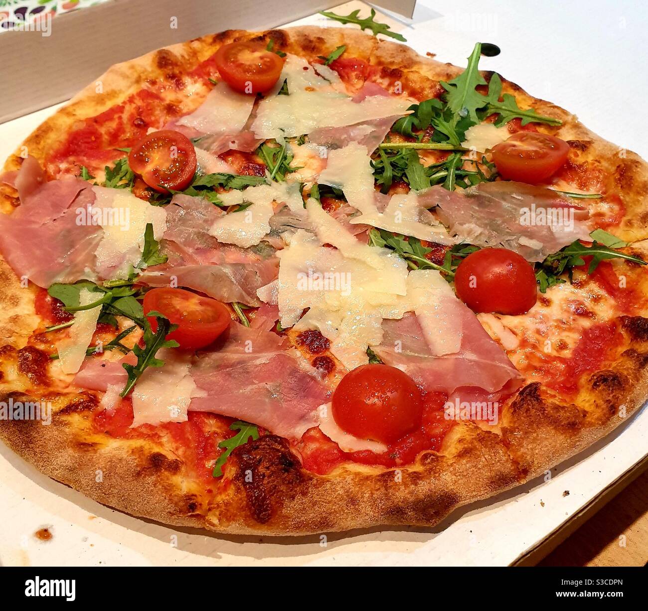 Takeaway pizza from restaurant during lockdown - Smartphone Captured Stock Image