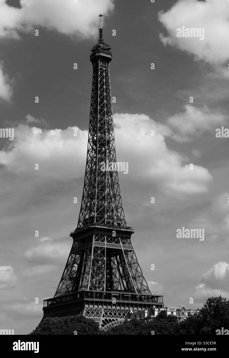 The Eiffel Tower in black and white Stock Photo