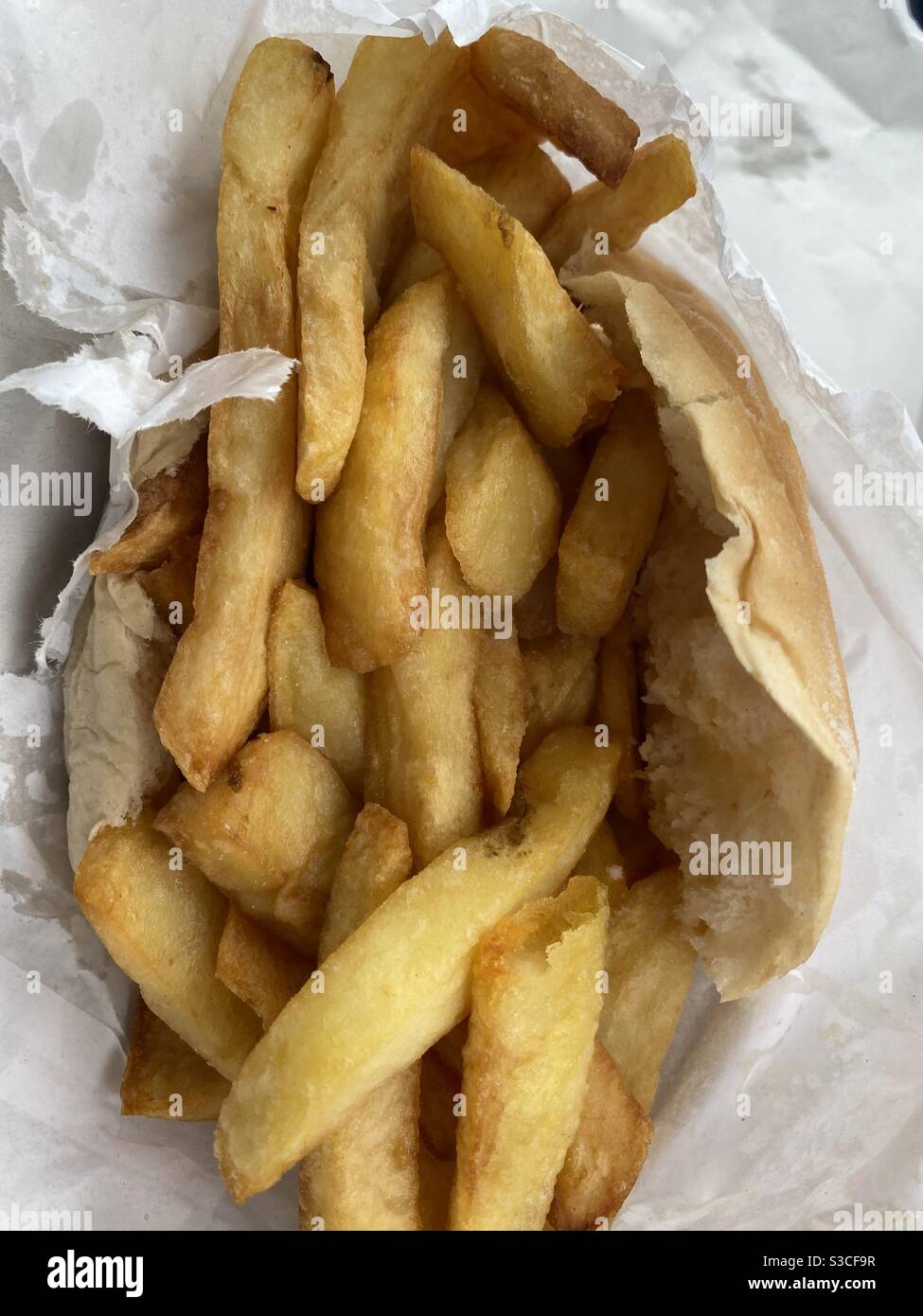 Fresh Chips in a Barm Cake - Smartphone Captured Stock Image