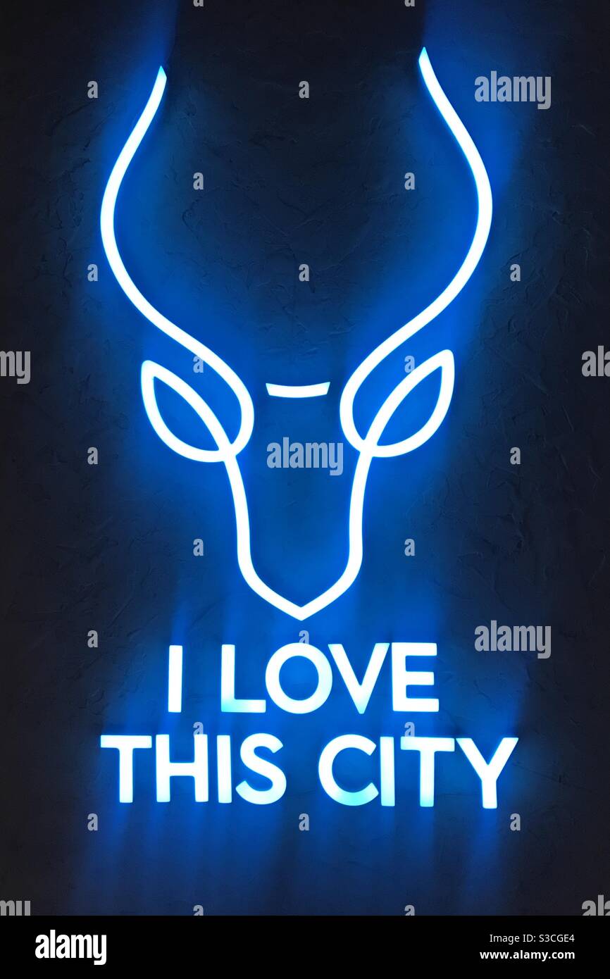 I love this city neon display sign - Smartphone Captured Stock Image