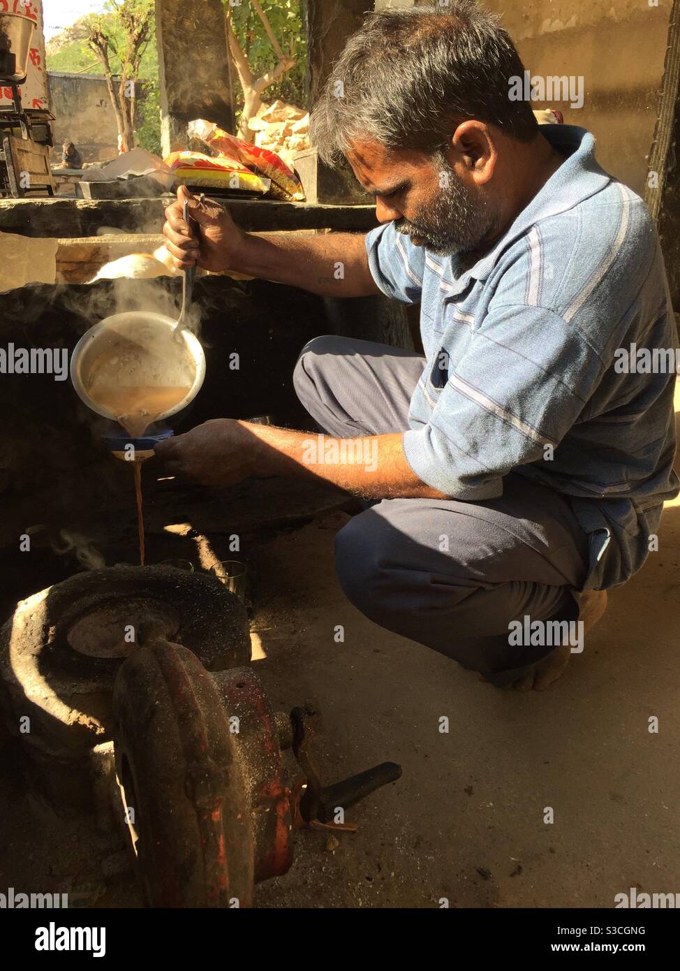 The best chai being made Udaipur Rajasthan - Smartphone Captured Stock Image