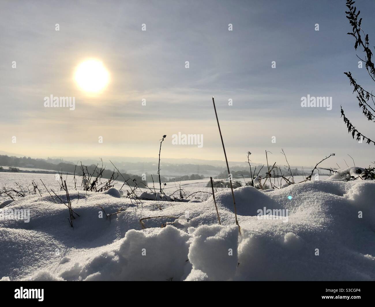 UK weather:Sunny afternoon in Morley, Leeds, West Yorkshire. 15th January 2021 With a Sunny day mixed with yesterday’s snow showing nature at its best. Credit:Victoria Gardner/Alamy Live News - Smartphone Captured Stock Image