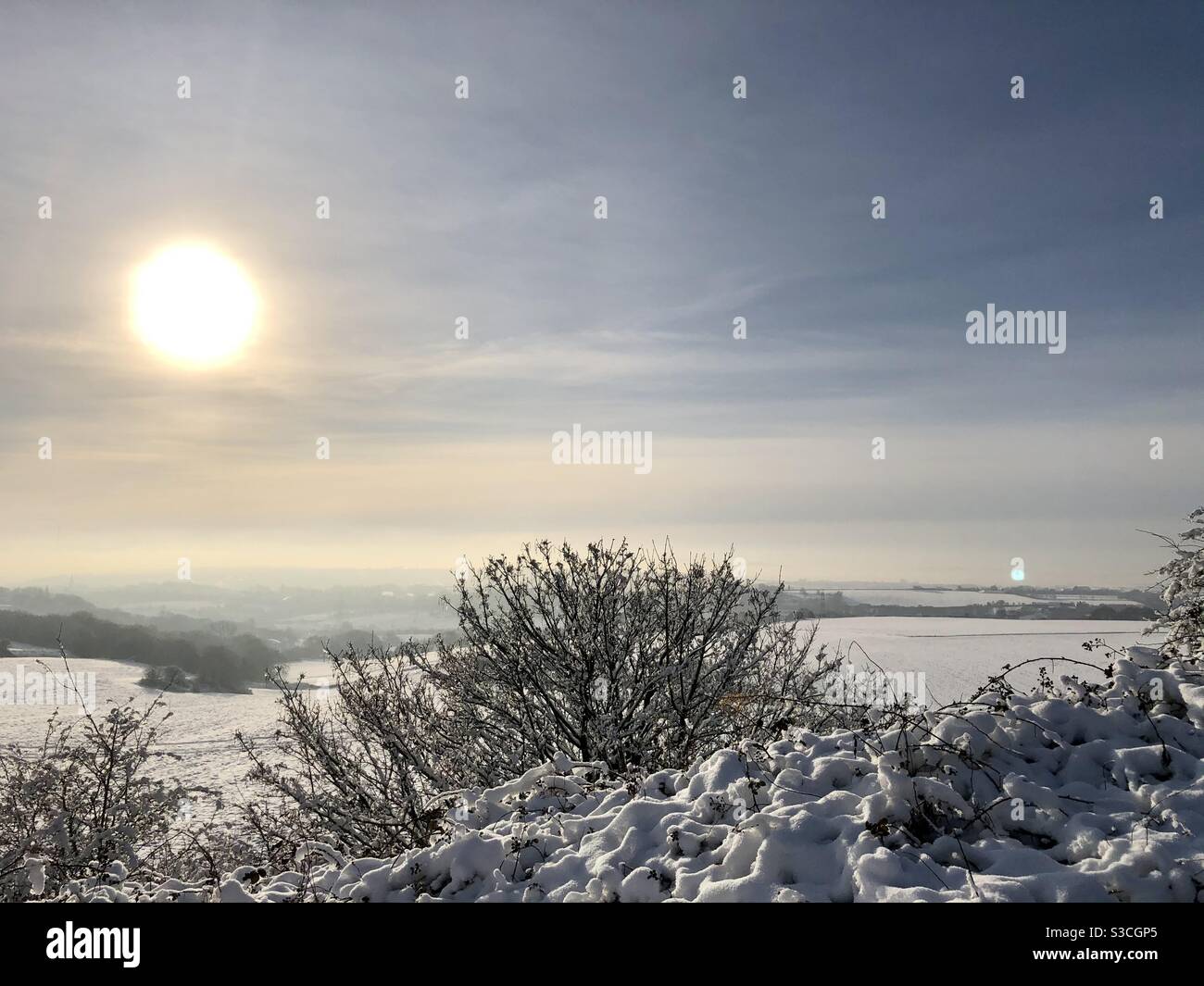 UK weather:Sunny afternoon in Morley, Leeds, West Yorkshire. 15th January 2021 With a Sunny day mixed with yesterday’s snow showing nature at its best. Credit:Victoria Gardner/Alamy Live News - Smartphone Captured Stock Image