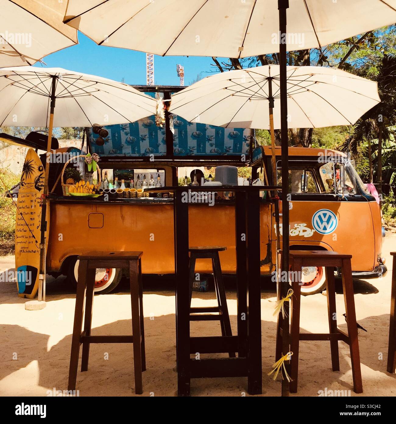 VW camper van bar at Surin Beach Phuket Thailand - Smartphone Captured Stock Image