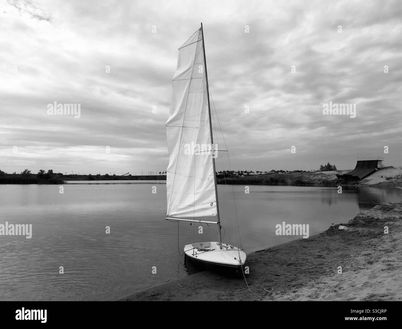 Boat with veils on the shore - Smartphone Captured Stock Image