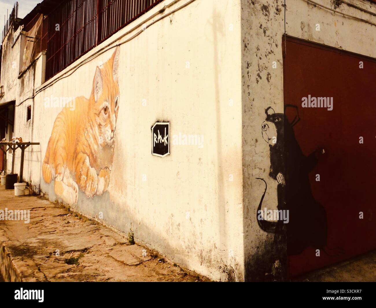 Cat and mouse street art in Georgetown Penang Malaysia Stock Photo