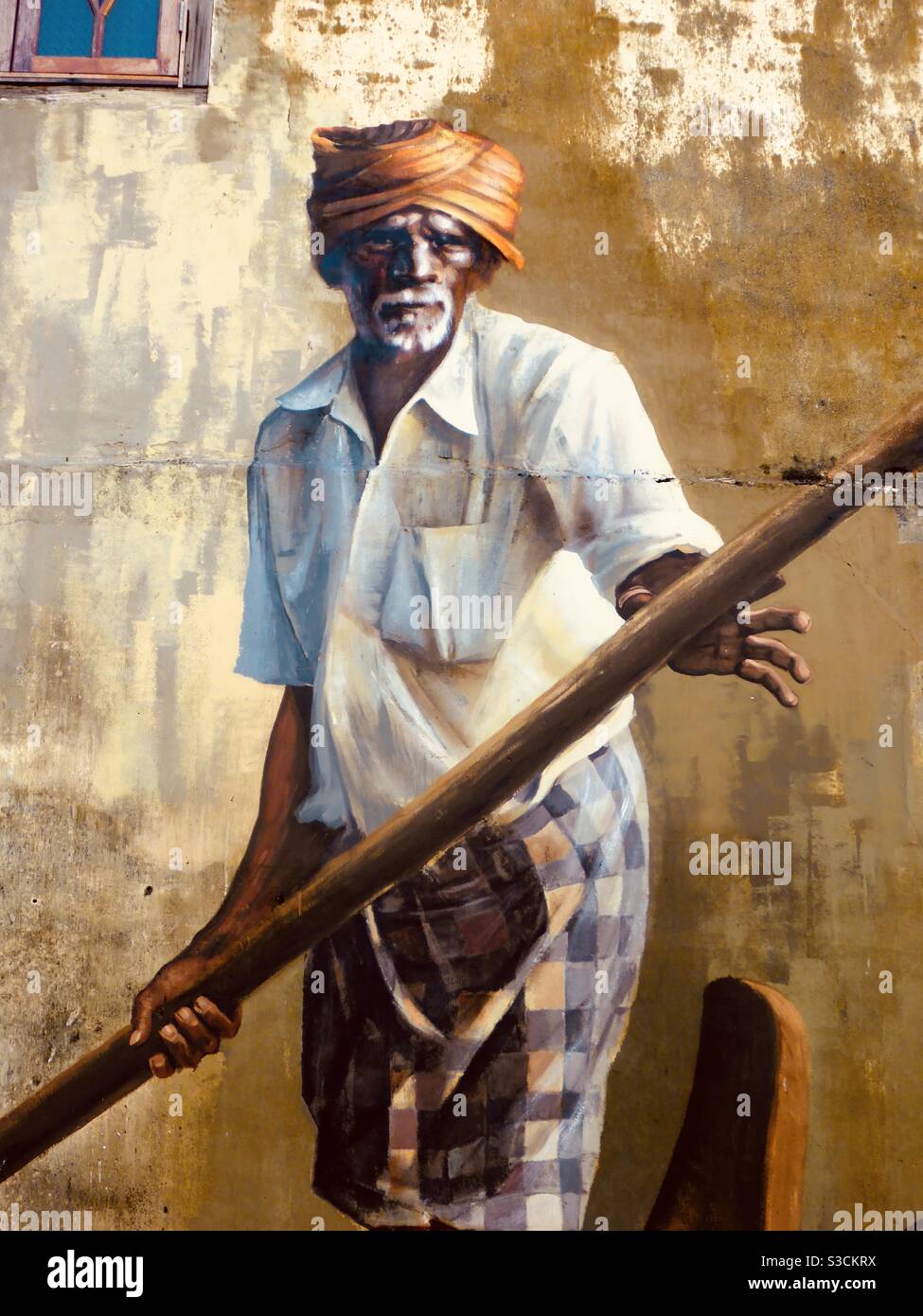 “The Indian Boatman” by Julia Volchkova street art in Georgetown Penang Malaysia - Smartphone Captured Stock Image
