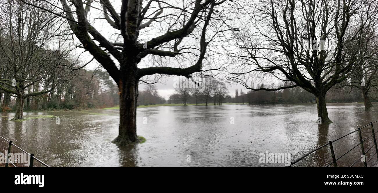 Flooded fields at Wythenshawe Park , Manchester UK 20/01/2021, Storm Christoph Stock Photo
