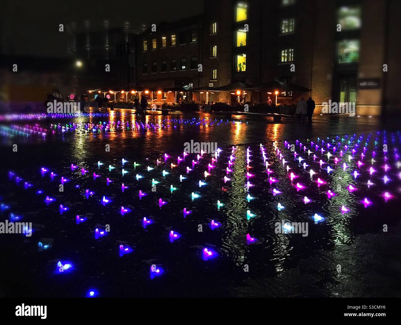 Fountain lights in Kings Cross, London Stock Photo