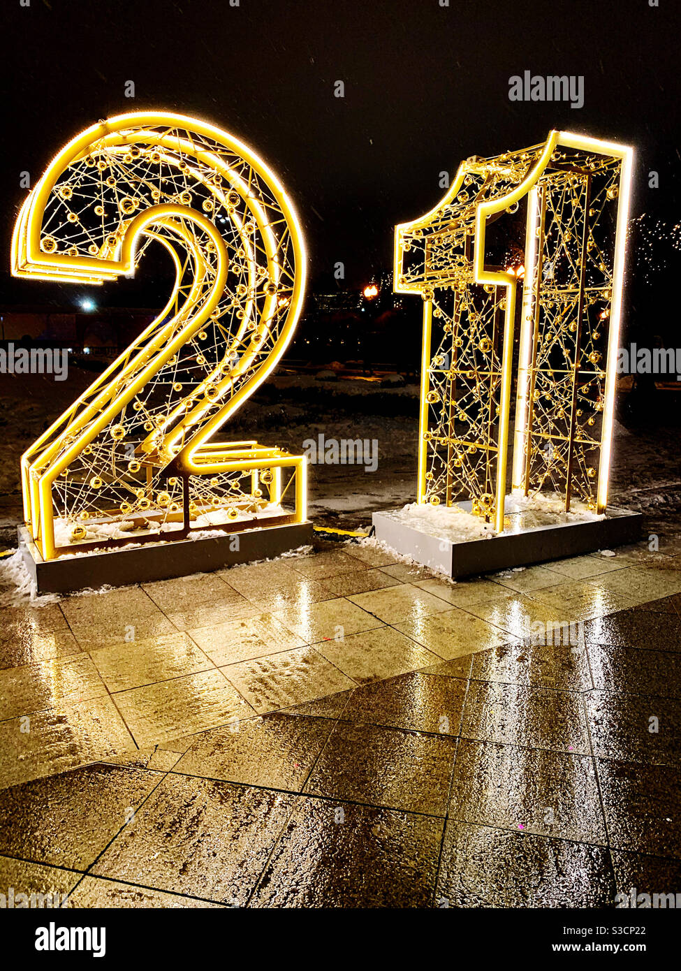 View of the bright glowing design of large numbers - Smartphone Captured Stock Image
