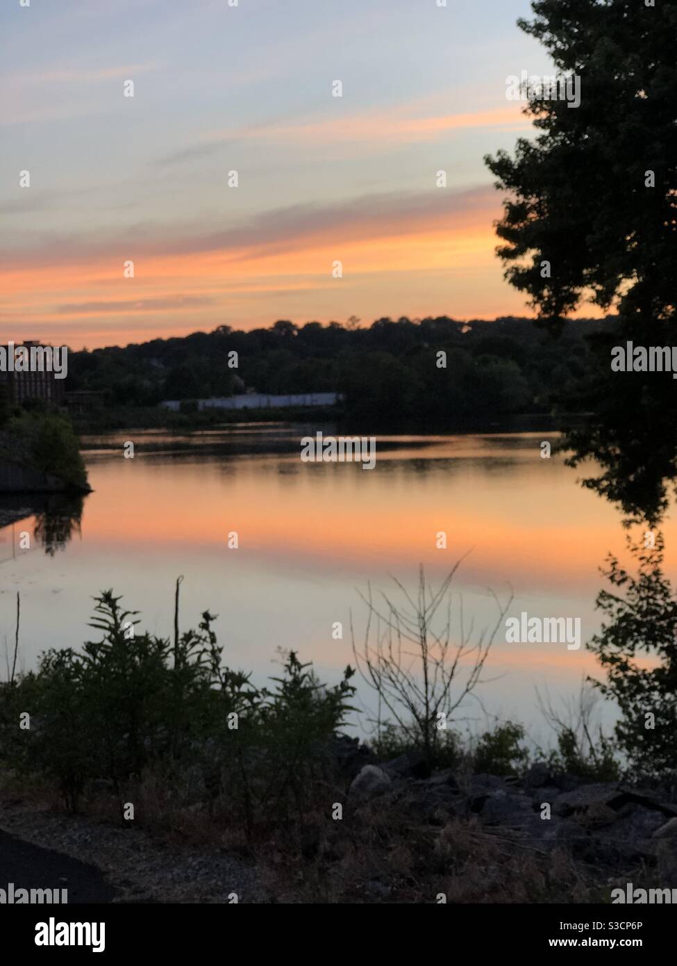 Sunset River Reflection Stock Photo