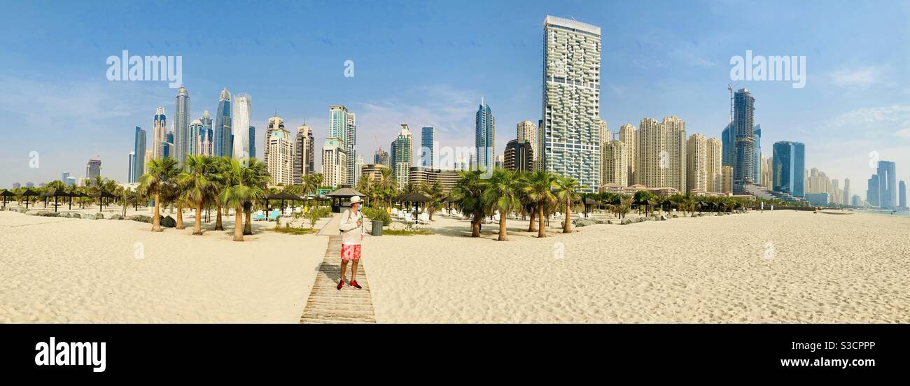Panoramic at JBR Dubai on the beach in Covid times Stock Photo
