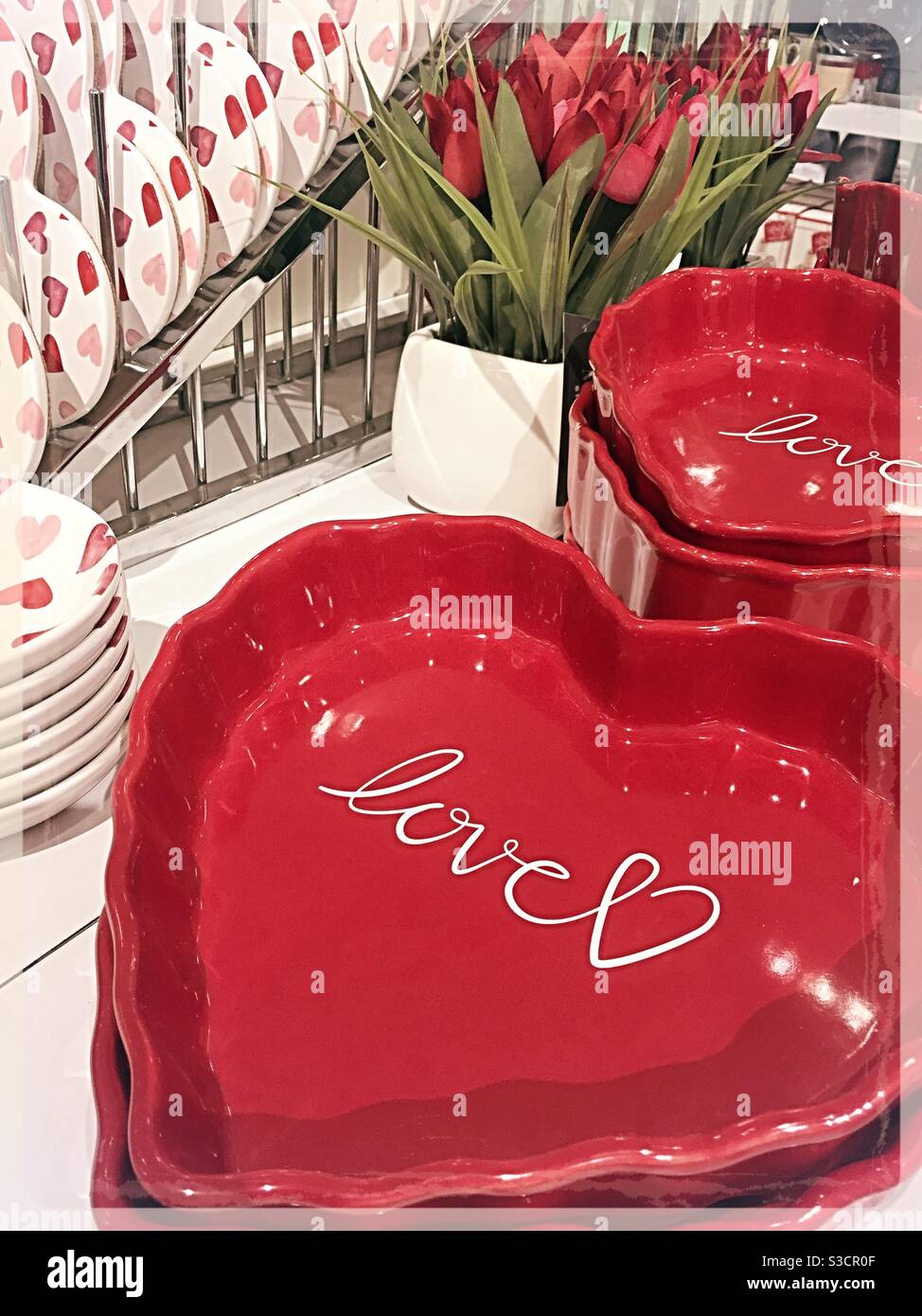Valentine’s Day Candy dish for sale in a department store, USA - Smartphone Captured Stock Image