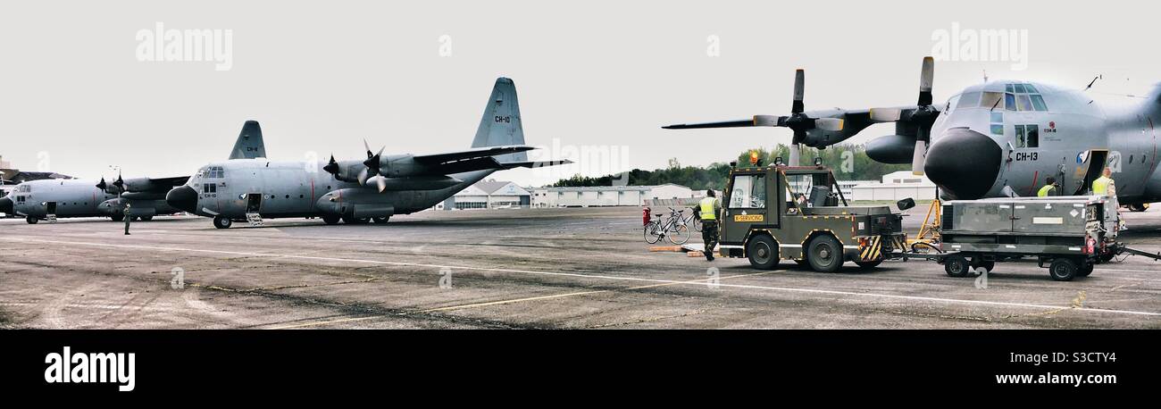 C-130 airplanes waiting on the tarmac - Smartphone Captured Stock Image