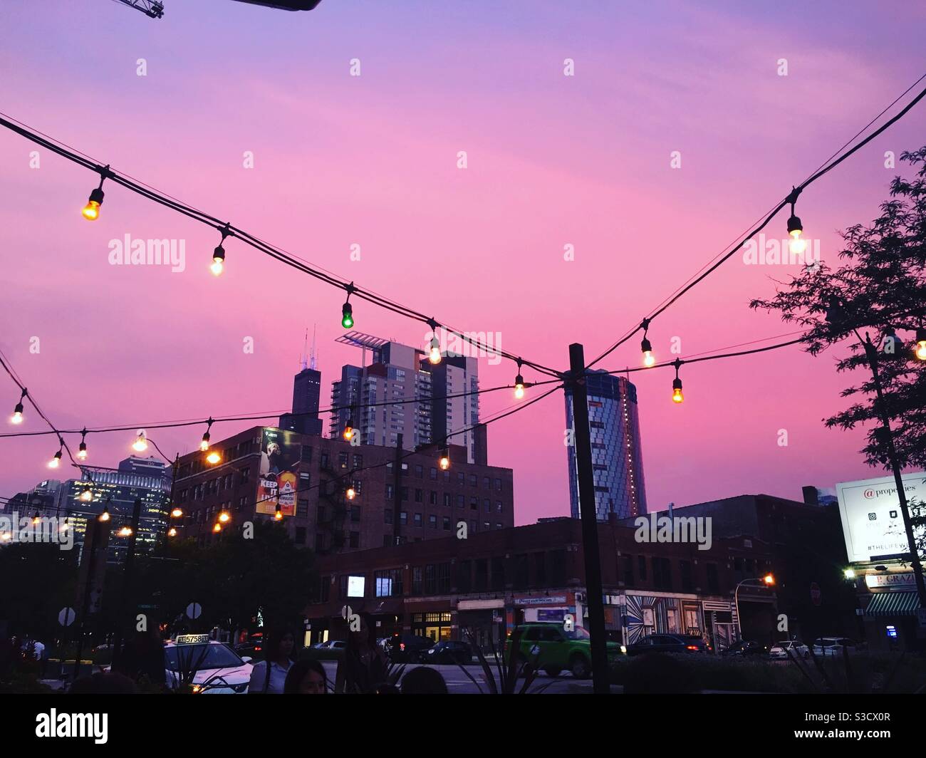 West Loop, Chicago pink sunset Stock Photo Alamy