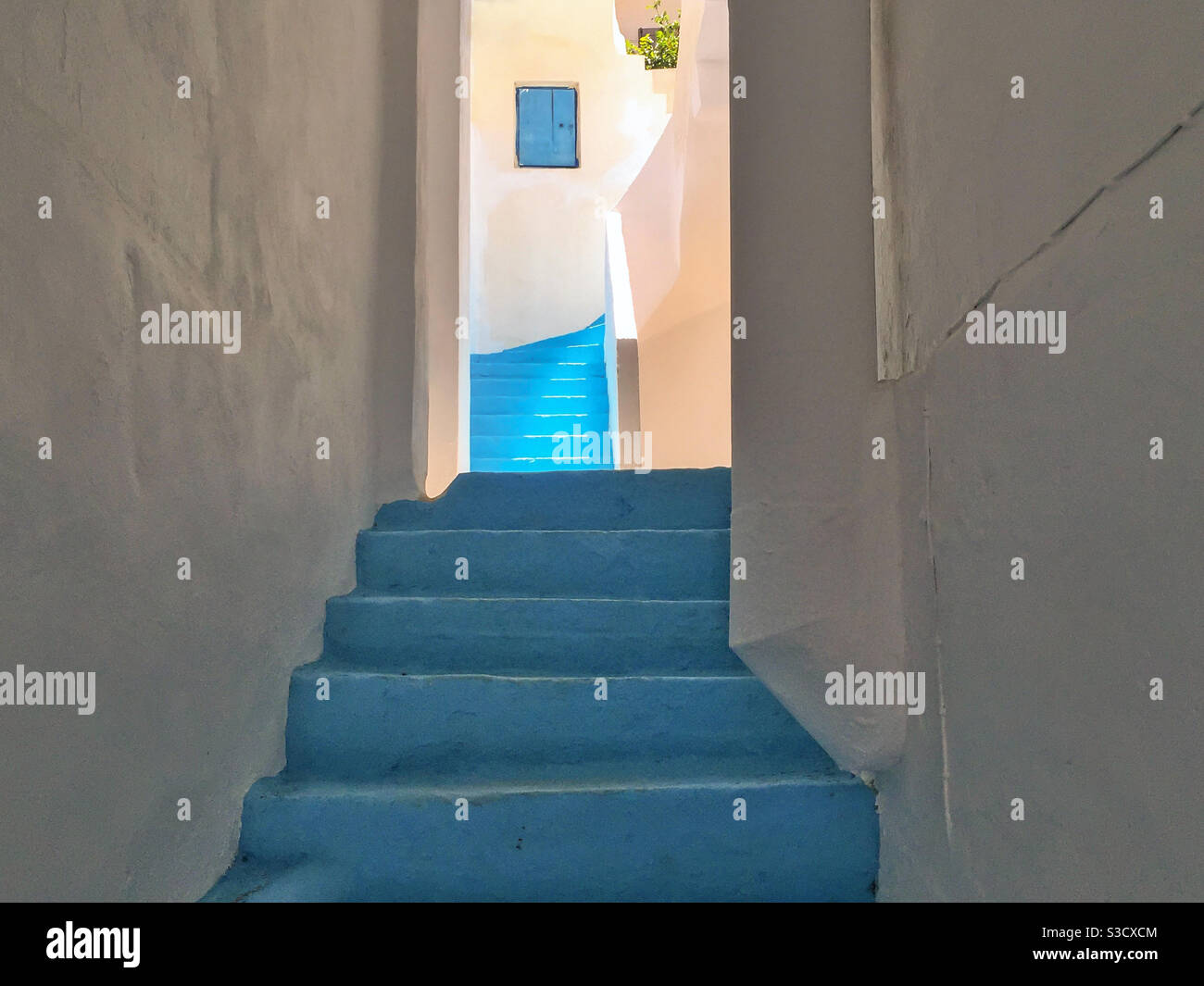 Blue stairs in Sifnos old town - Smartphone Captured Stock Image