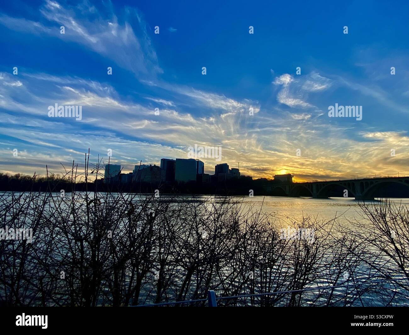 The Arlington VA skyline from the Georgetown waterfront. Washington DC ...