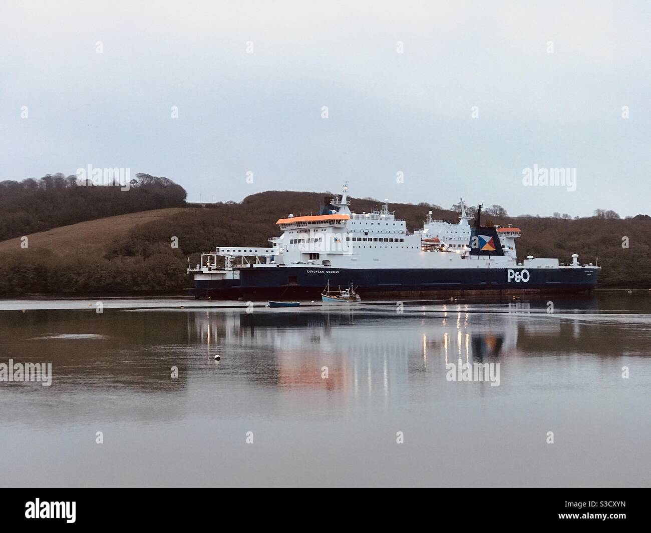 Safe haven for ferry on River Fal - Smartphone Captured Stock Image