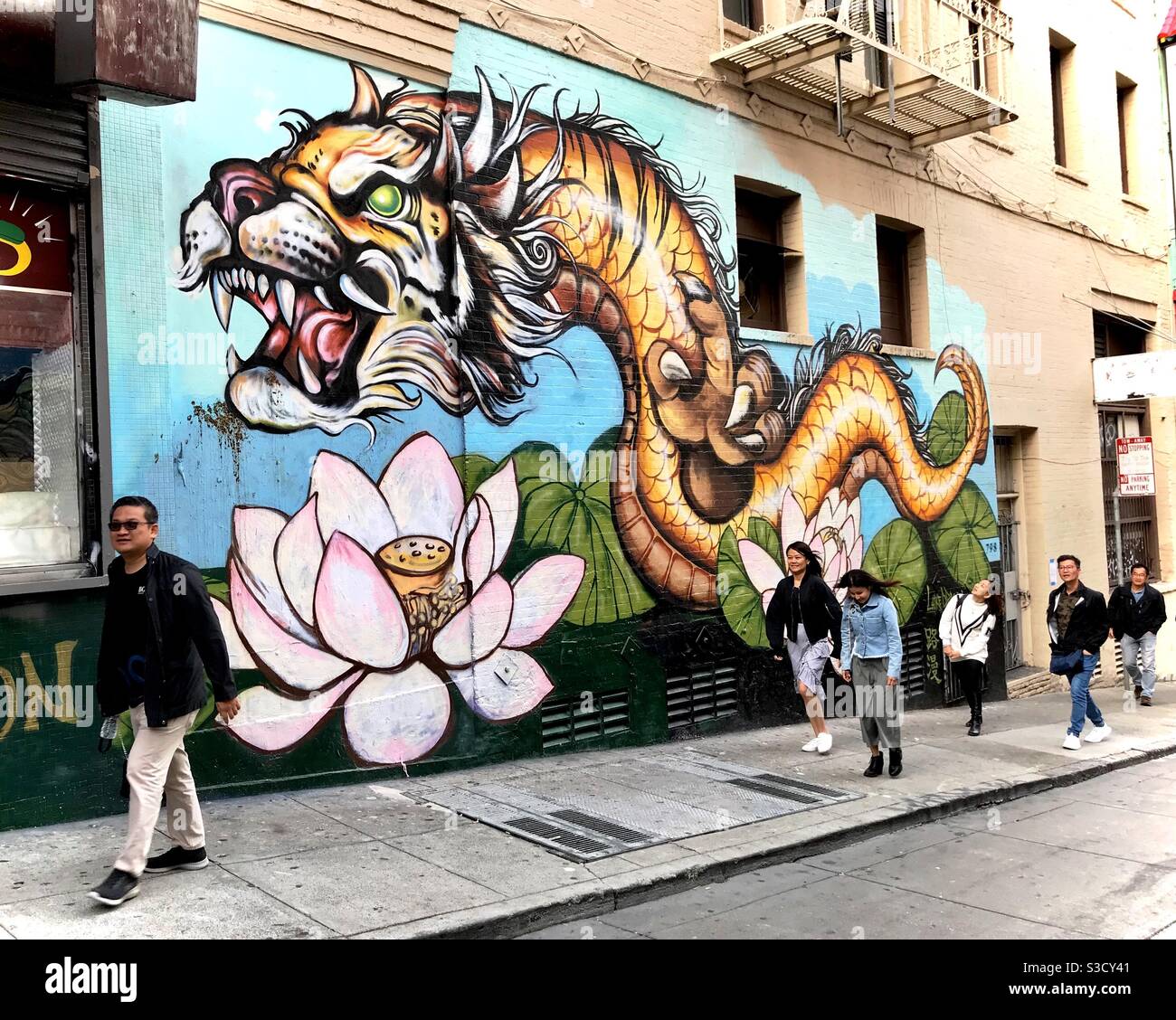 Street art - Chinese dragon in China Town, San Francisco, California, USA Stock Photo