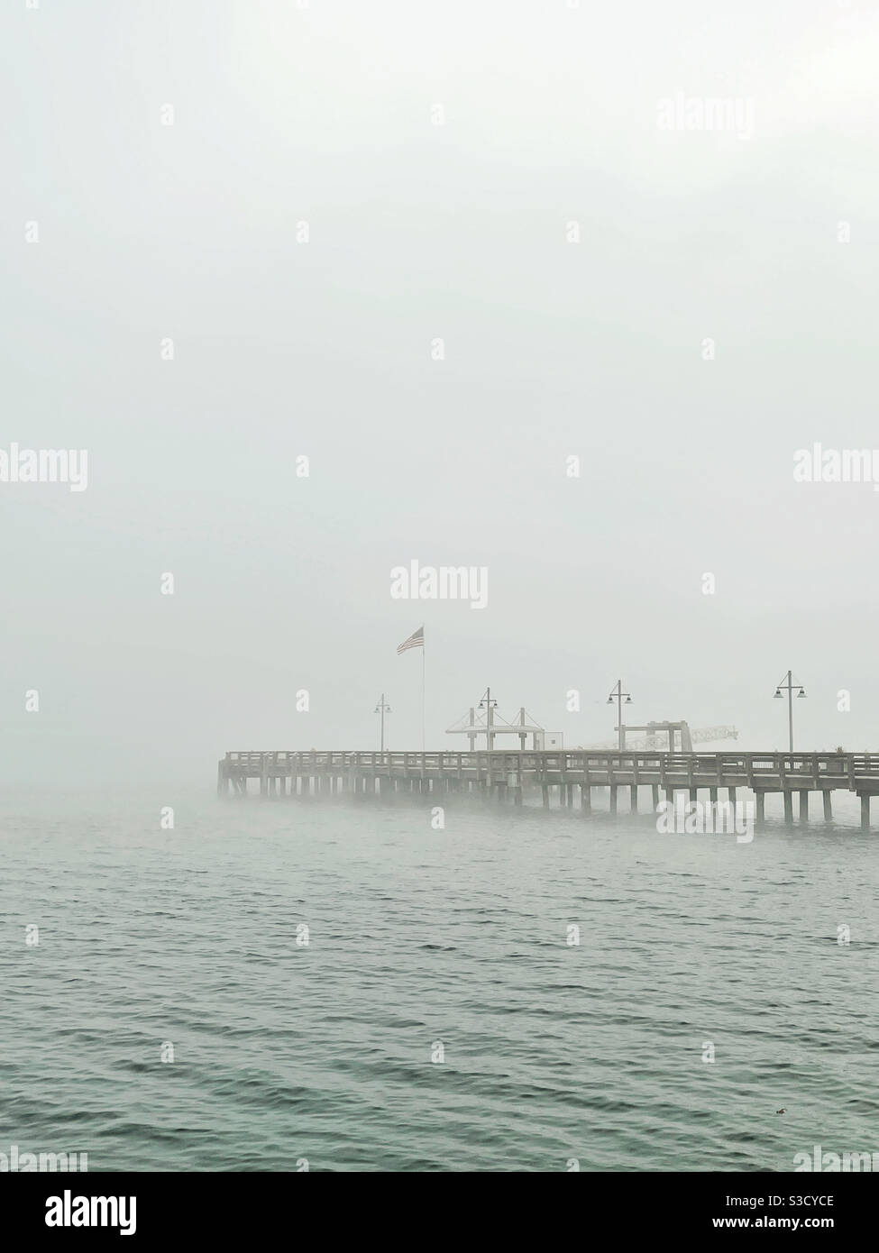 Foggy pier in Tacoma, WA Stock Photo