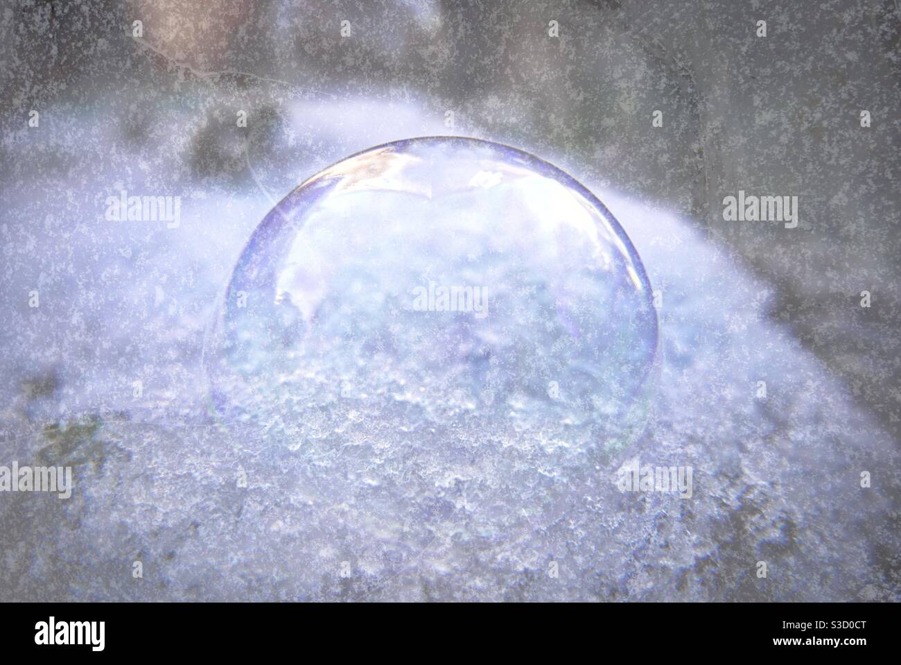 Soap bubble in the snow in winter Stock Photo