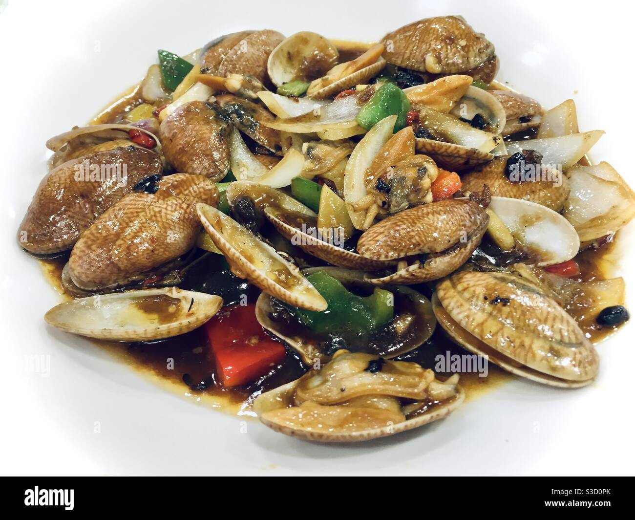 Sautéed clams in black bean sauce - Smartphone Captured Stock Image