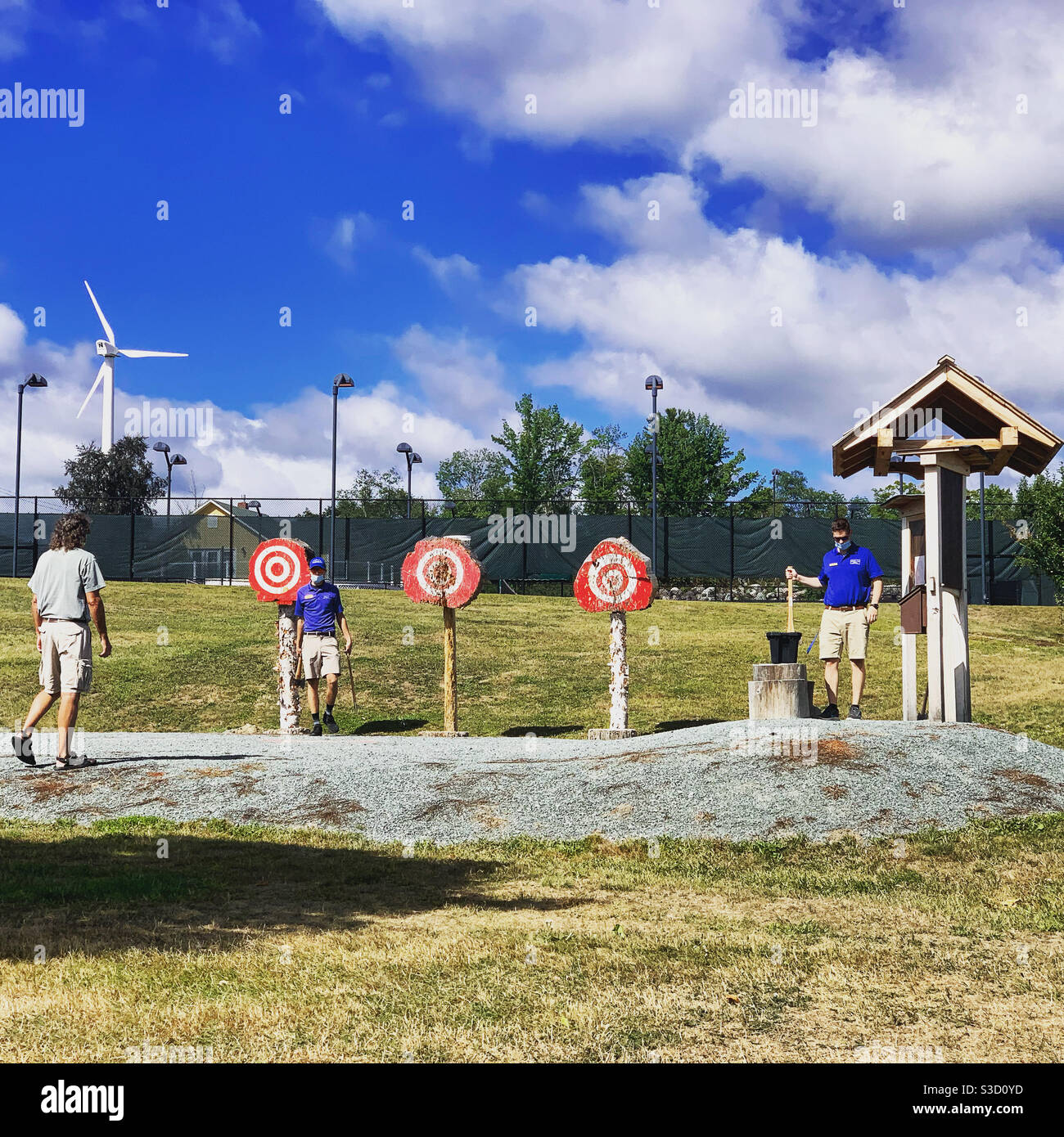 Ax throwing, Mountain View Grand Resort, Whitefield, New Hampshire, United States - Smartphone Captured Stock Image