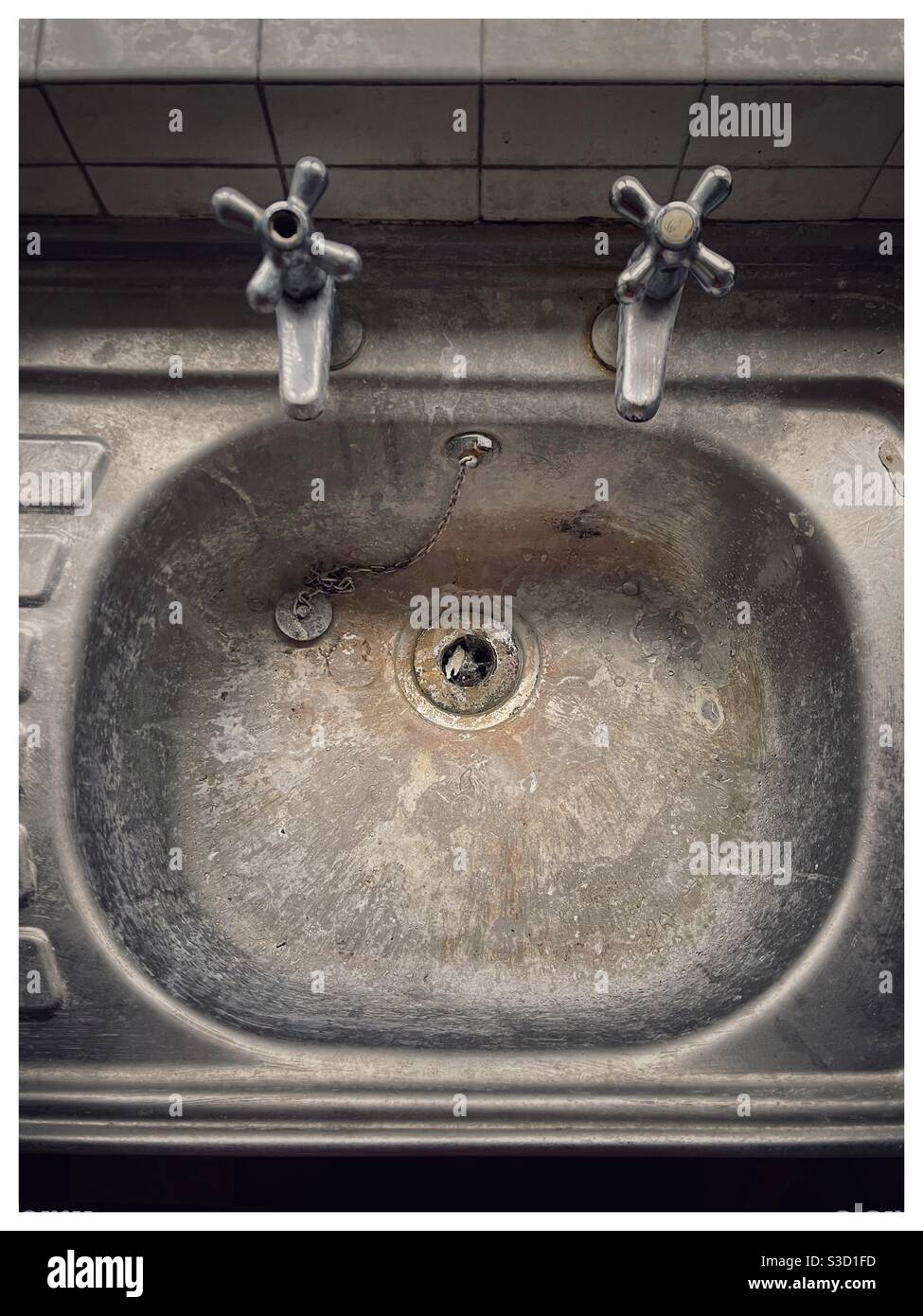 Dirty stainless steel sink Stock Photo Alamy