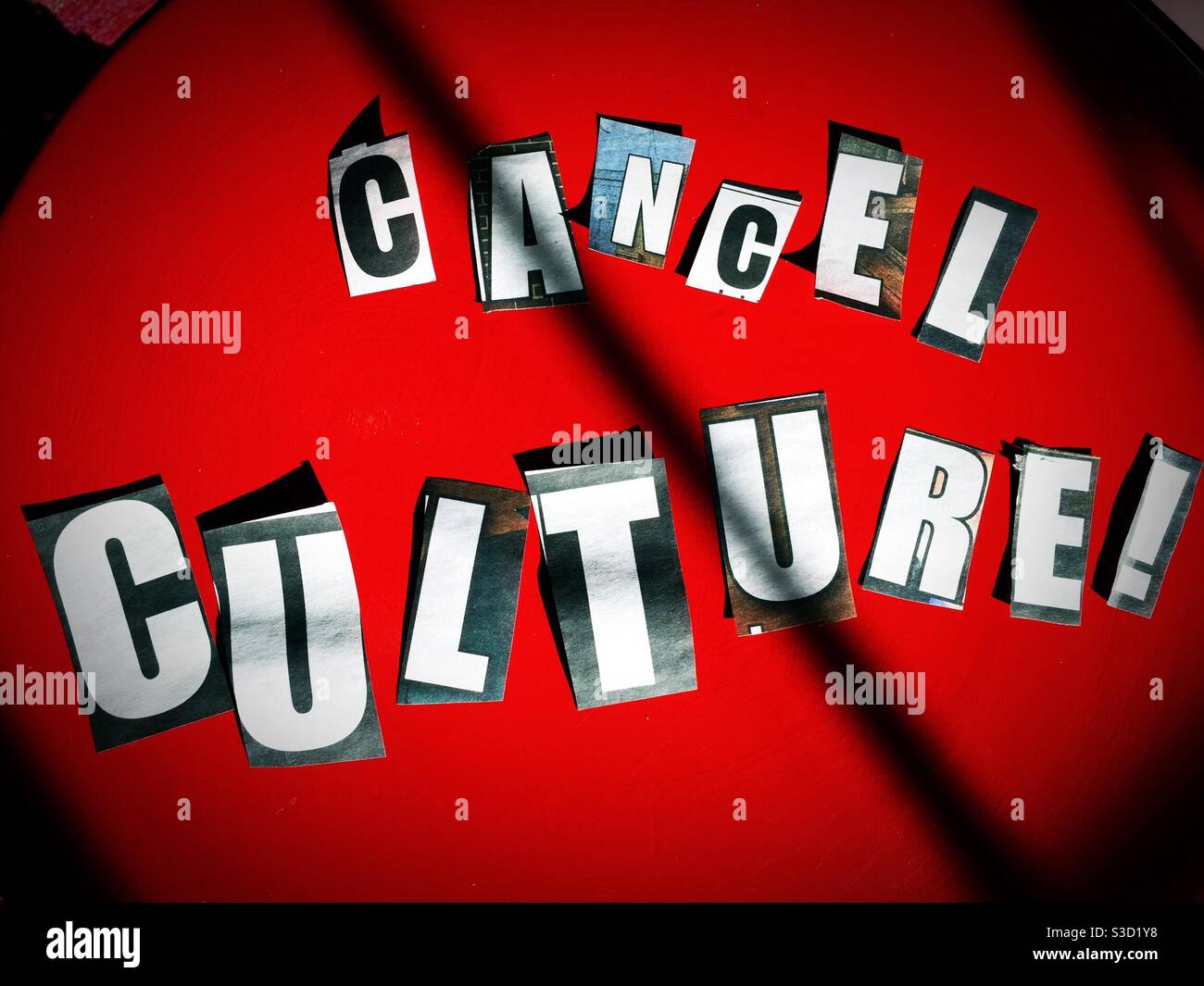 Cancel culture phrase using cut out paper letters in the ransom note style, USA - Smartphone Captured Stock Image