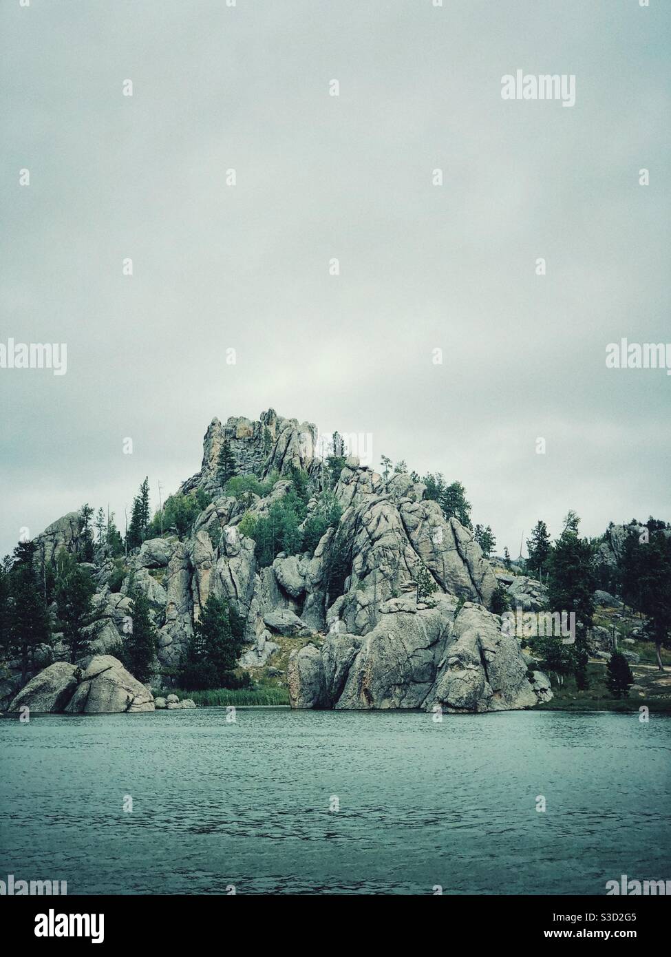 Big rocks, water at Sylvan Lake, Custer State Park, South Dakota - Smartphone Captured Stock Image