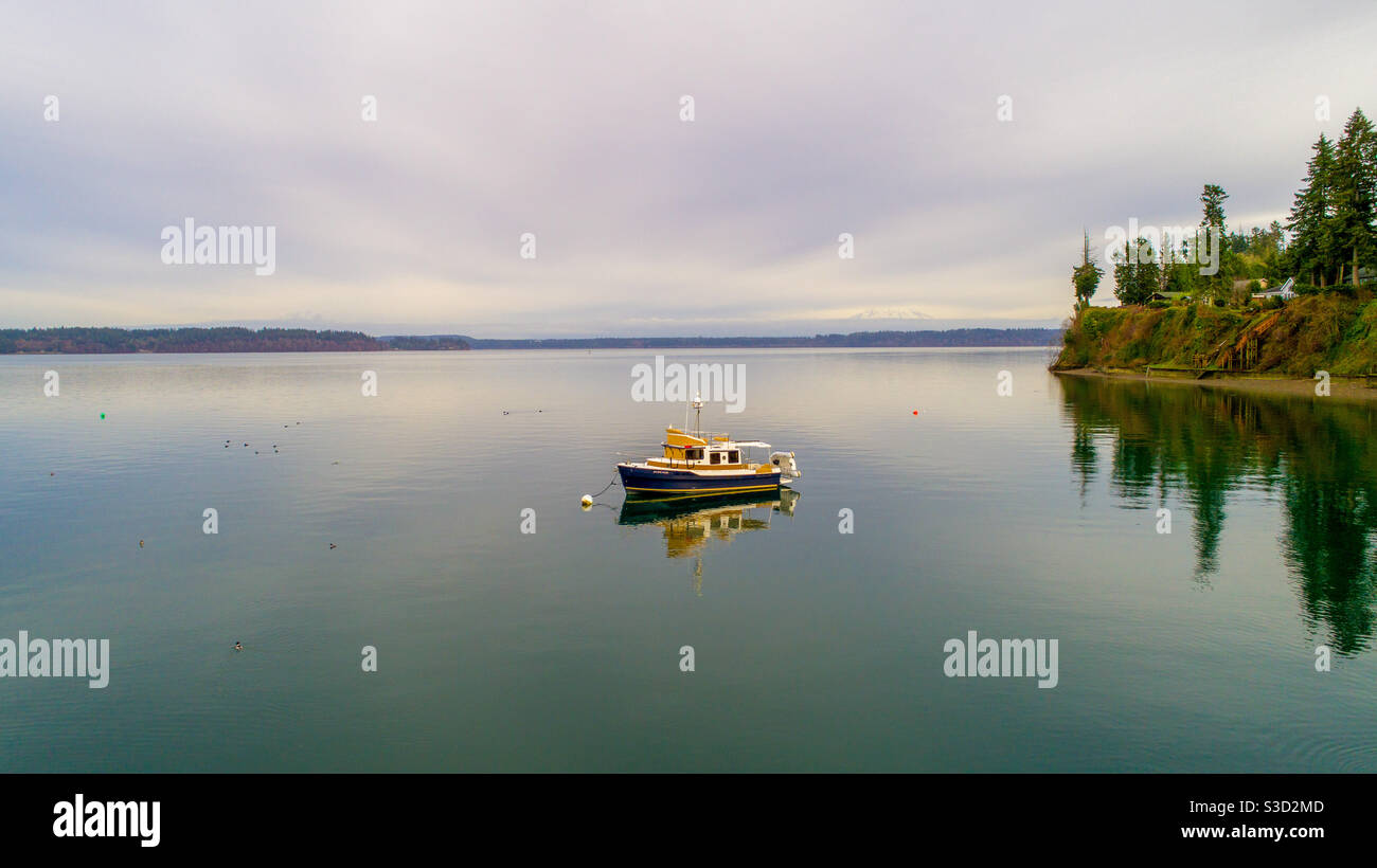 Lone fishing boat on the Puget Sound - Smartphone Captured Stock Image