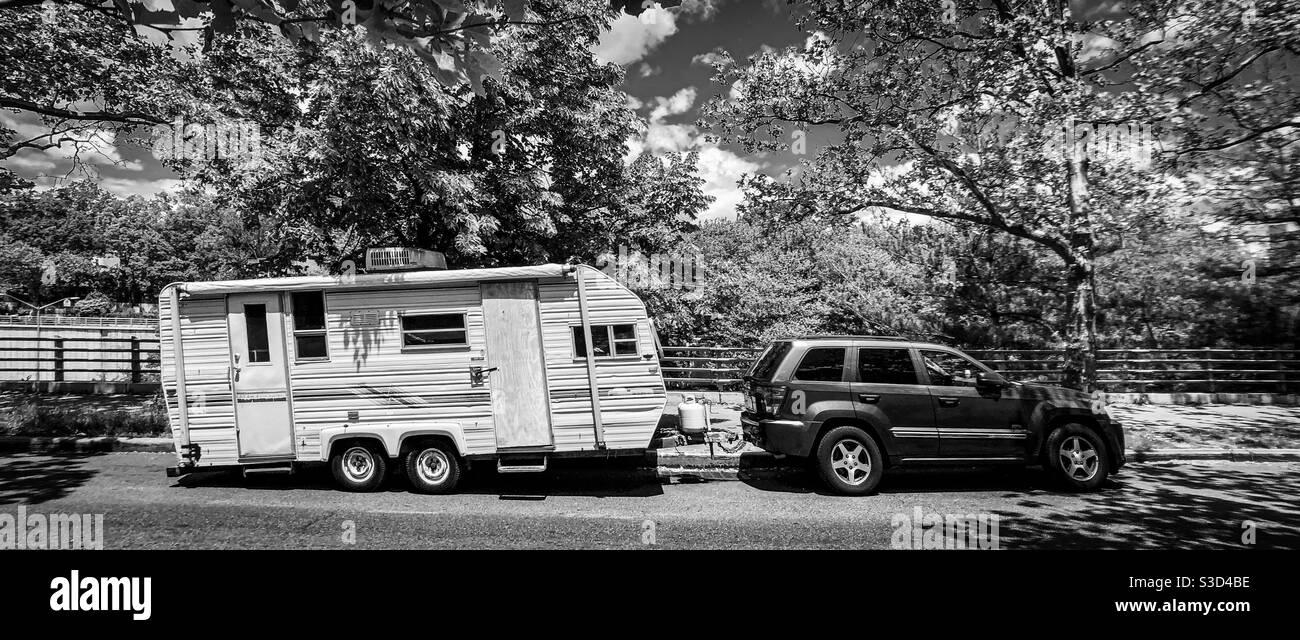 Caravan trailer parked on 19th street and Prospect park West in Brooklyn, NY Stock Photo