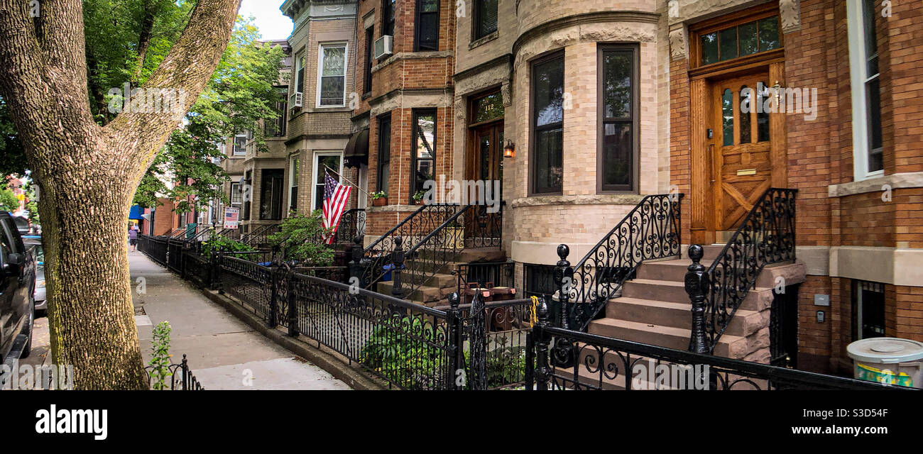 Classic townhouses facades in South Park Slope Stock Photo