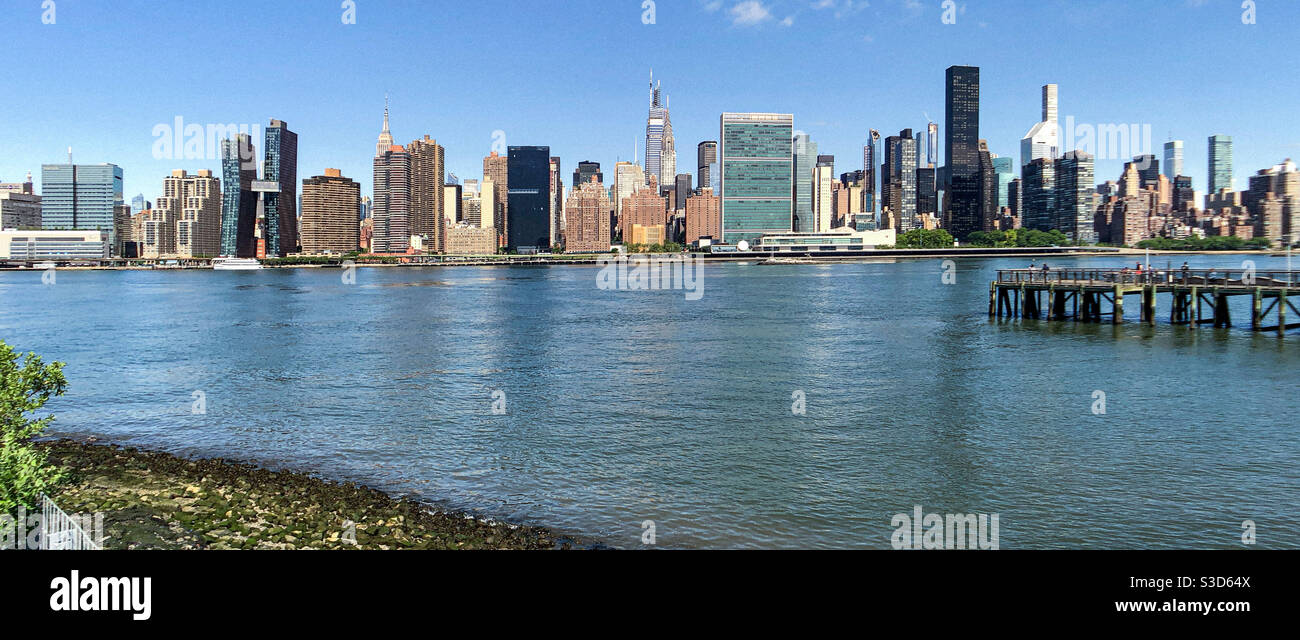 East river and Manhattan midtown cityscape from Hunters point in Queens - Smartphone Captured Stock Image