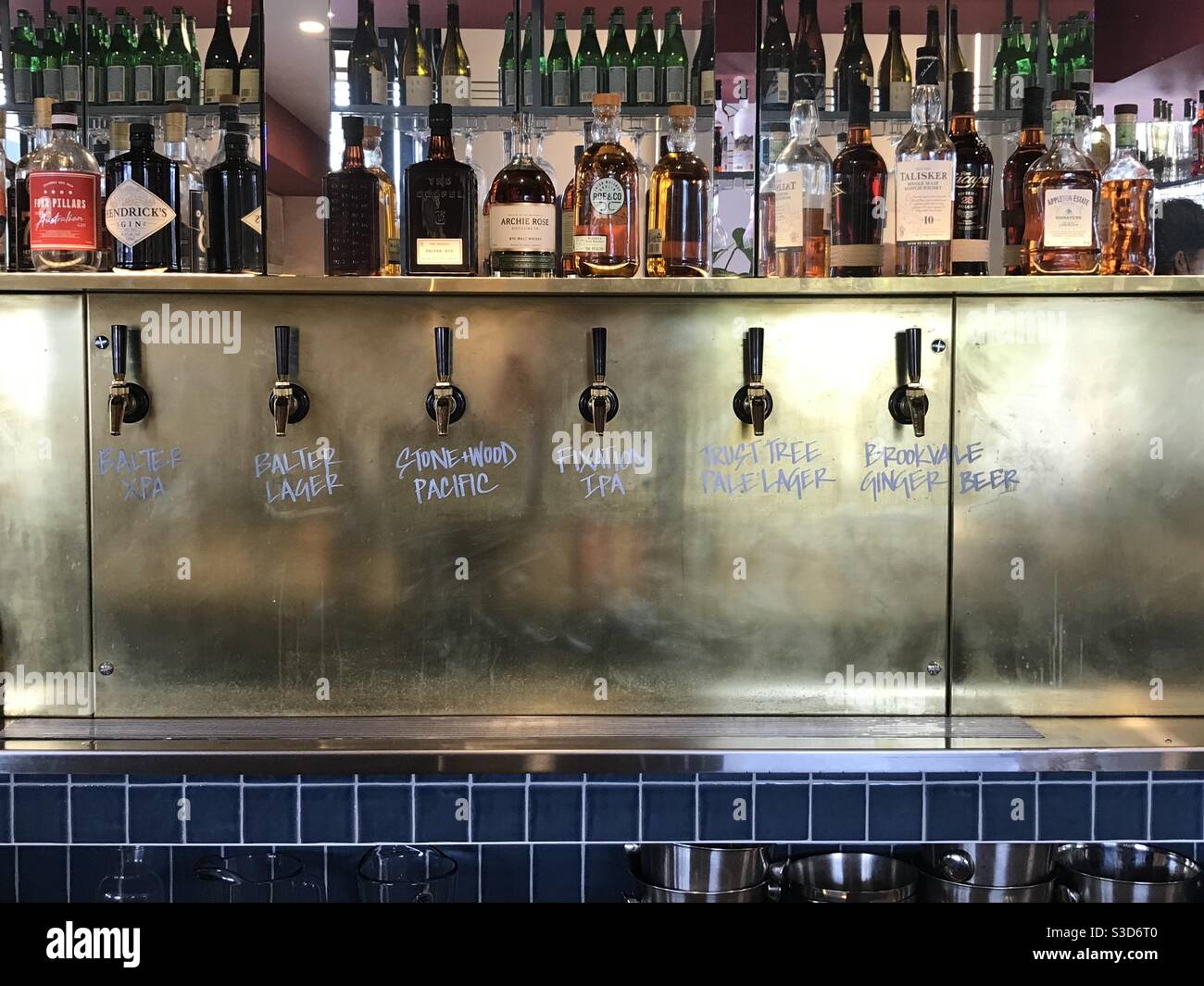 Beers on tap at a restaurant in Sydney, Australia - Smartphone Captured Stock Image