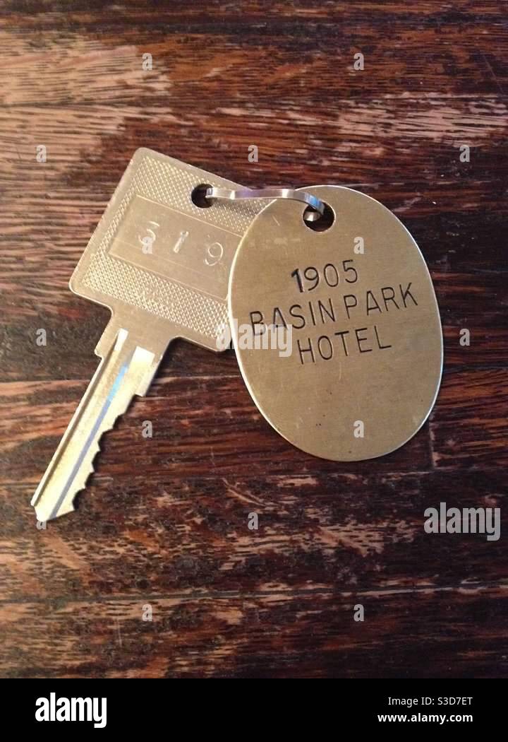 Basin Park historic hotel key - Smartphone Captured Stock Image