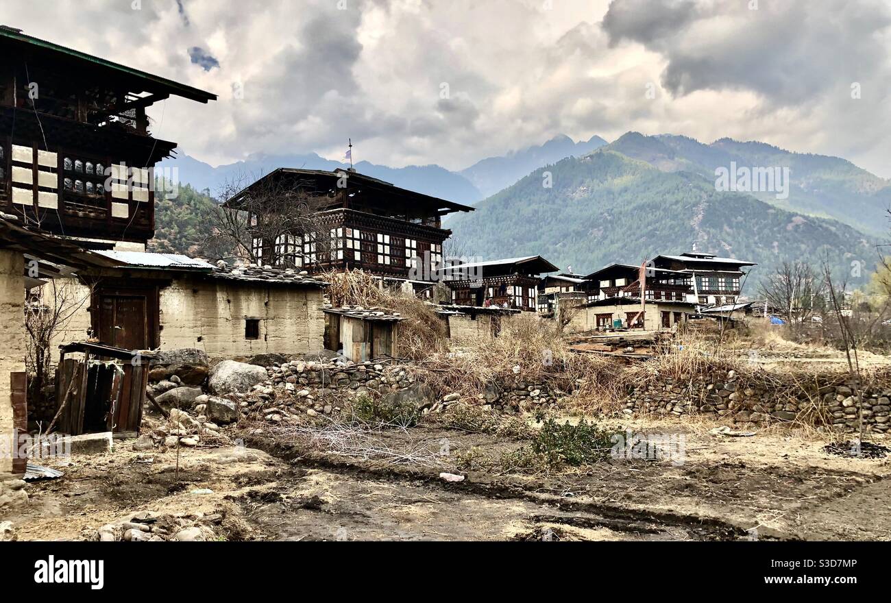 Bhutanese village landscape - Smartphone Captured Stock Image